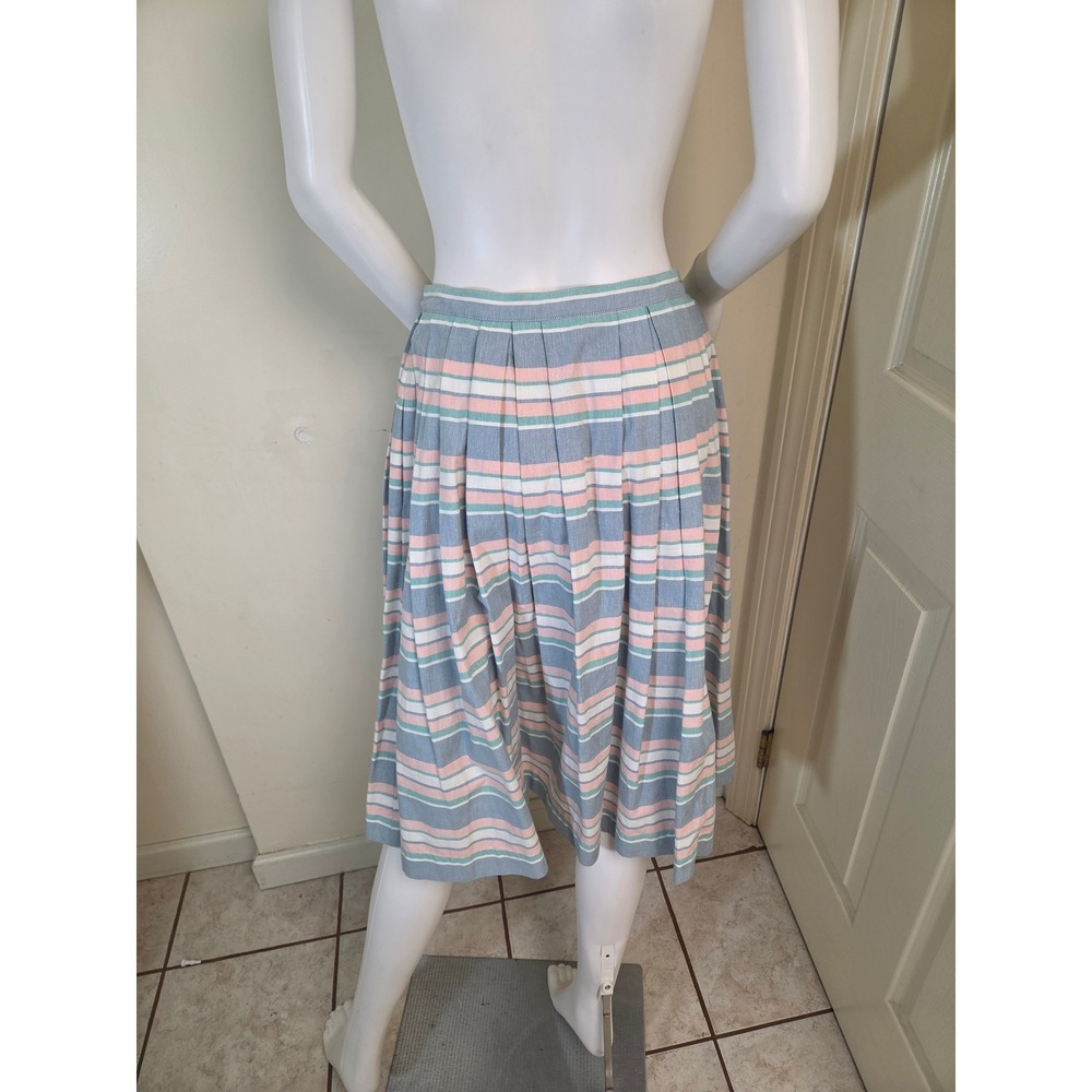 Brooks Brothers Cotton Linen Striped Button Front Midi Skirt Pastel Blue Pink 2 - Picture 8 of 11